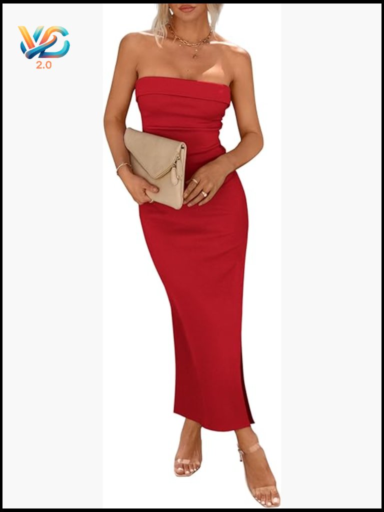Women's Bodycon Maxi Tube Dress Strapless Side Slit Going Out Party